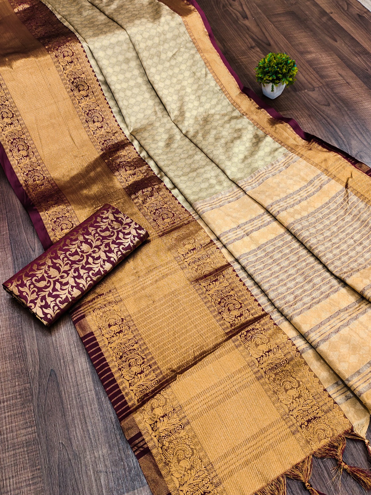 Chiku Brown Copper Design Aura Kanjivaram Silk Saree