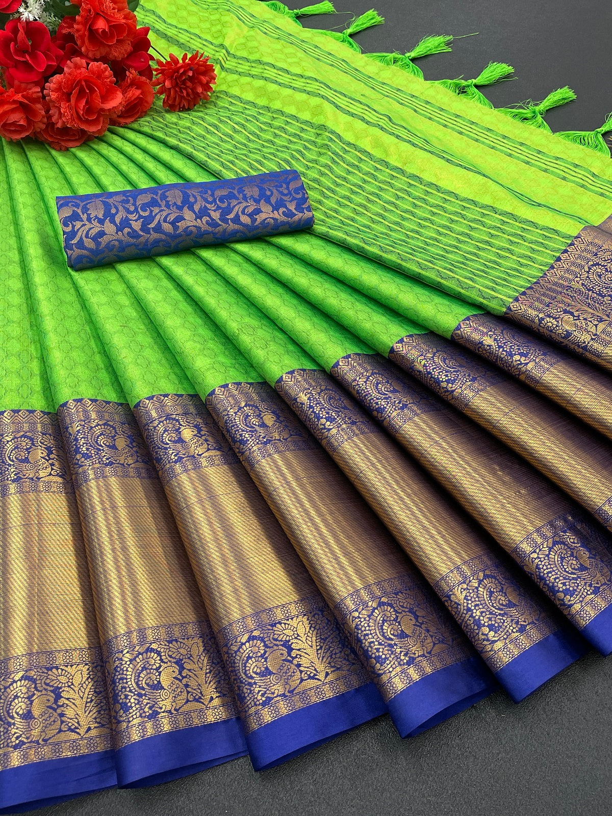 Perrot Blue Copper Design Aura Kanjivaram Silk Saree