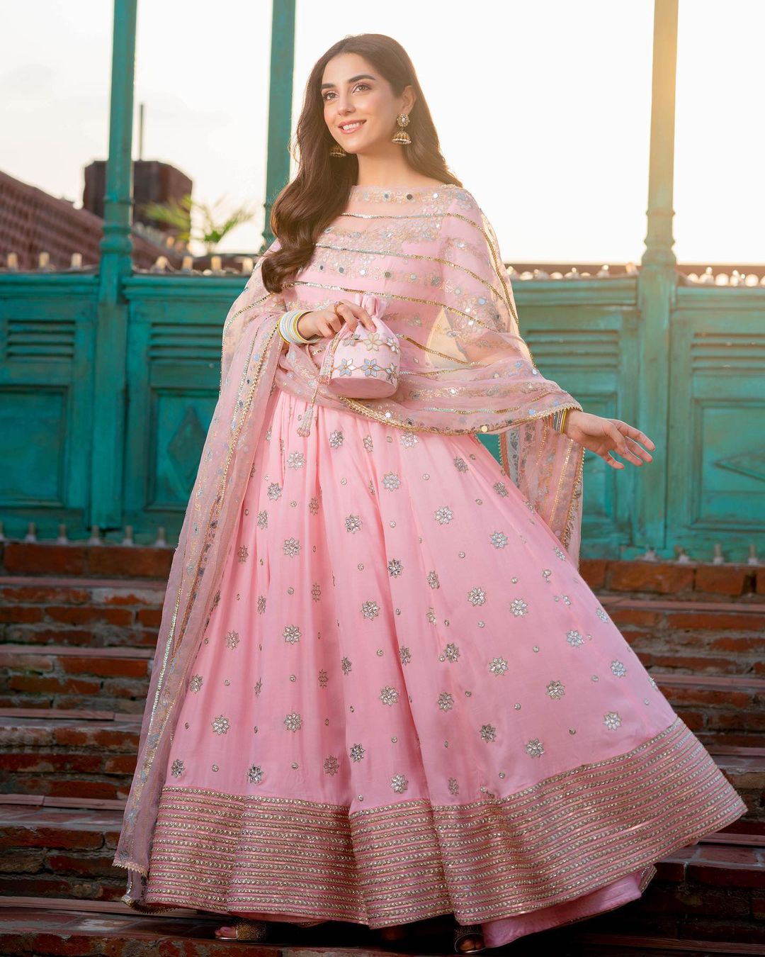 PINK LOOP ANARKALI SUIT SET