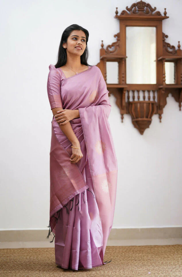 Lavender Yellow Design Boarder Chakri Dola Silk Saree