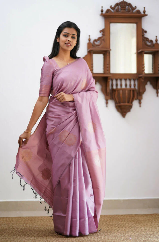 Lavender Yellow Design Boarder Chakri Dola Silk Saree