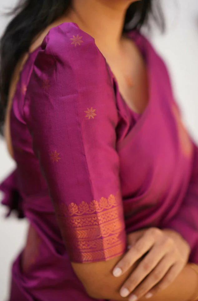 Purple Yellow Design Boarder Chakri Dola Silk Saree