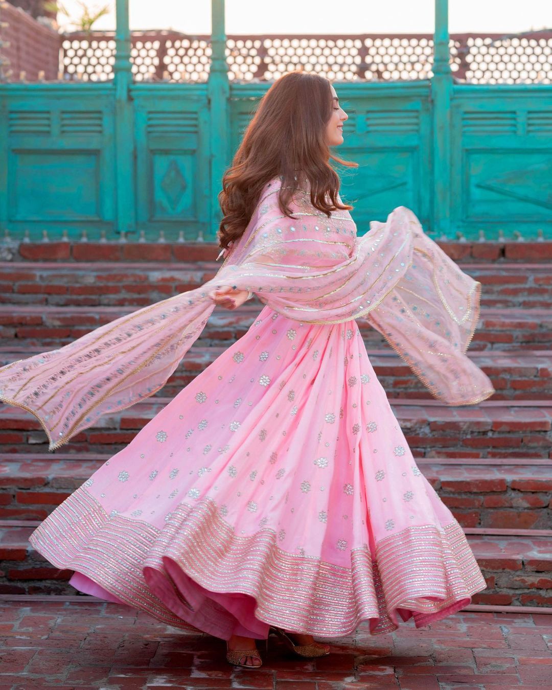 PINK LOOP ANARKALI SUIT SET