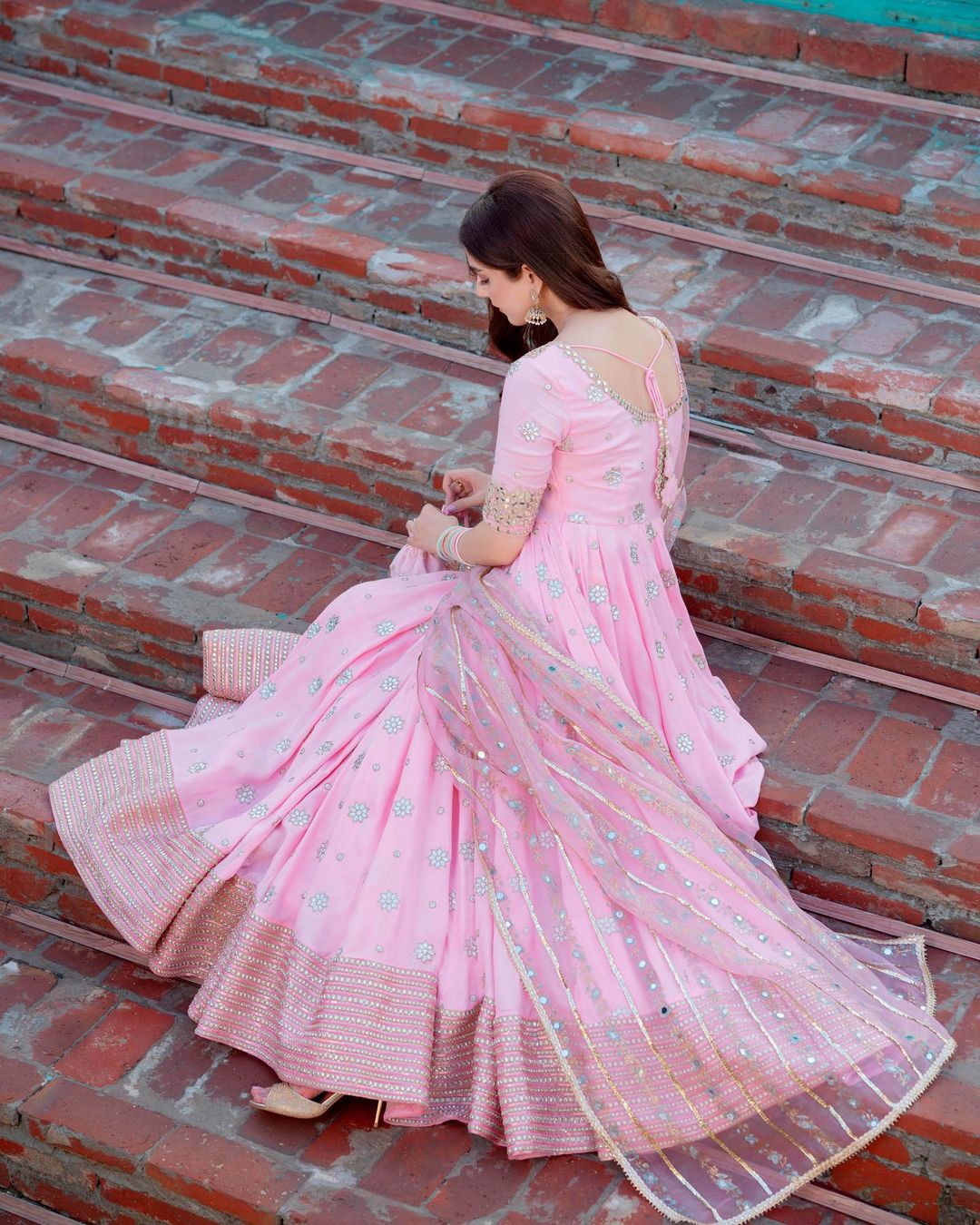 PINK LOOP ANARKALI SUIT SET