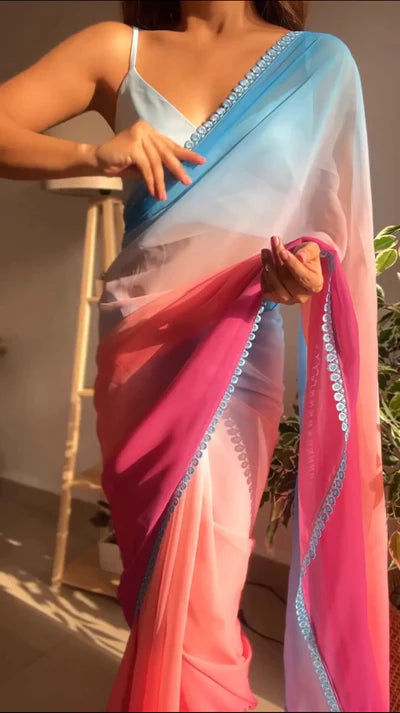 1 min ready to wear alia bhatt saree with unstitched blouse