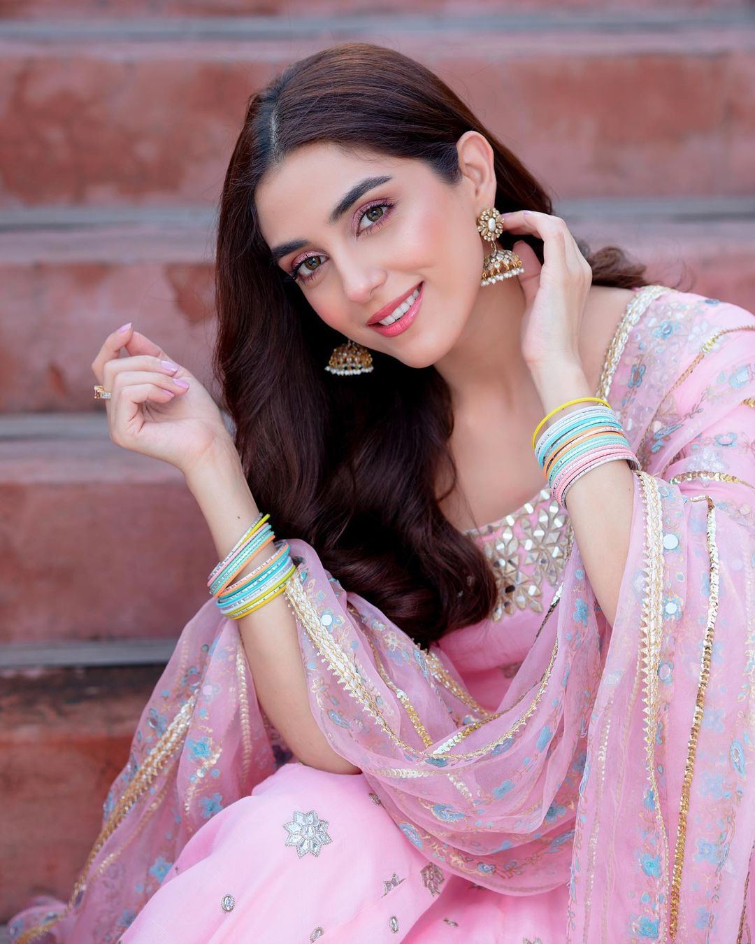 PINK LOOP ANARKALI SUIT SET