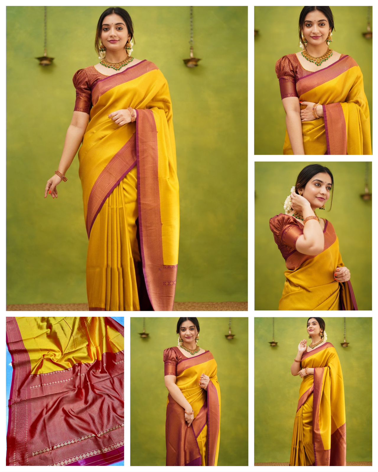 Yellow & Maroon Golden Boarder Anamika Pure Silk Saree