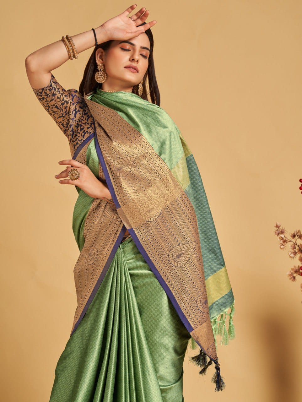 Pista Blue Golden Design Aanushi Kanjivaram Silk Saree