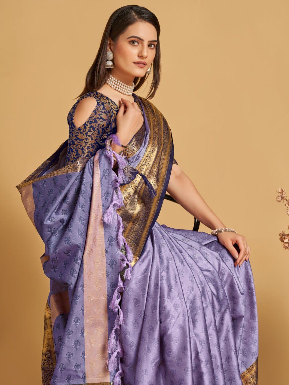 Lavender Blue Golden Design Aarohi Kanjivaram Silk Saree