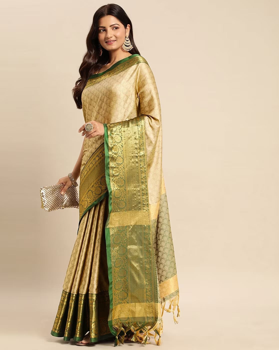 Chiku Green Copper Design Avani Kanjivaram Silk Saree