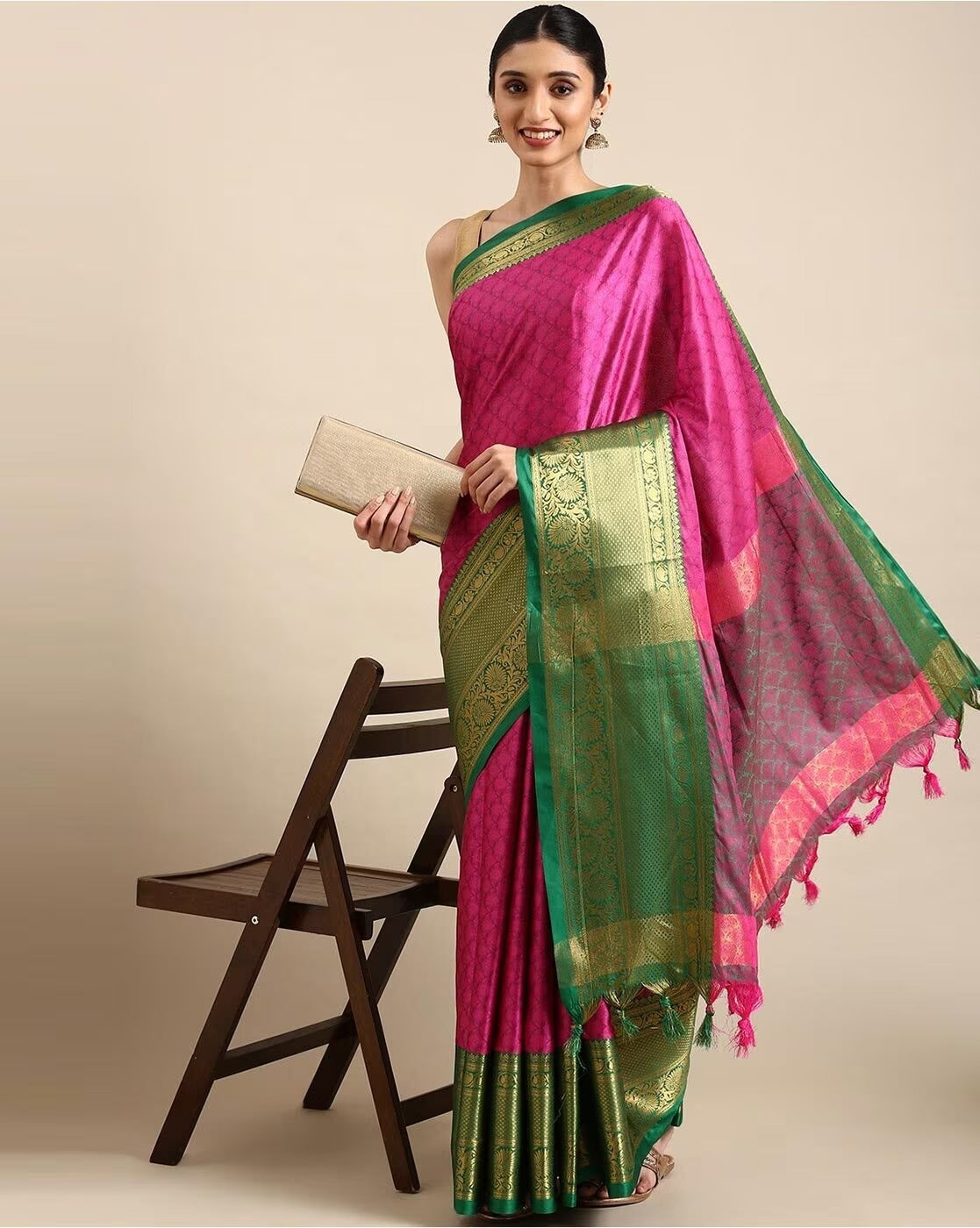 Pink Green Copper Design Avani Kanjivaram Silk Saree