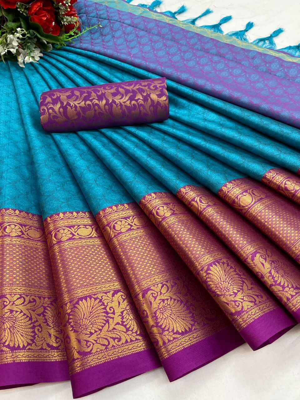 Sky Pink Copper Design Avani Kanjivaram Silk Saree