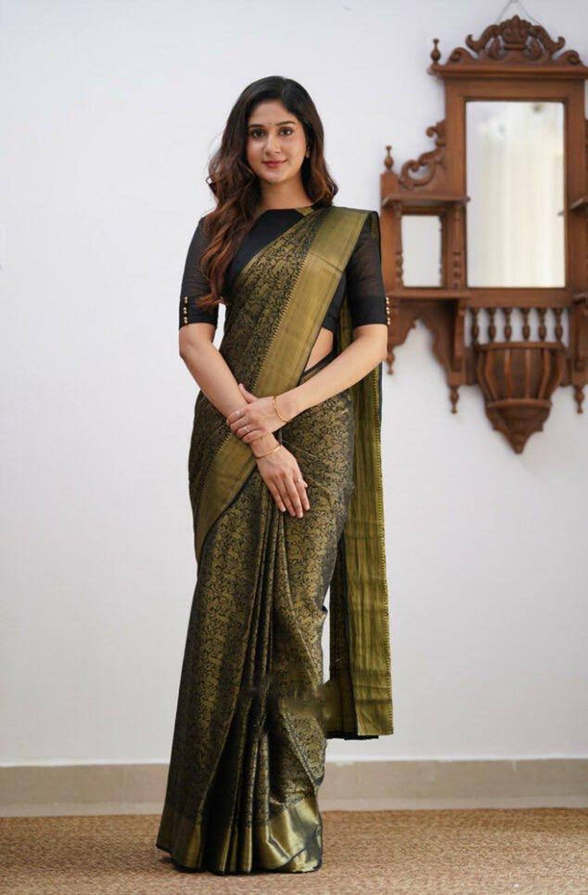 Black Yellow Boarder Aayana Pure Silk Saree