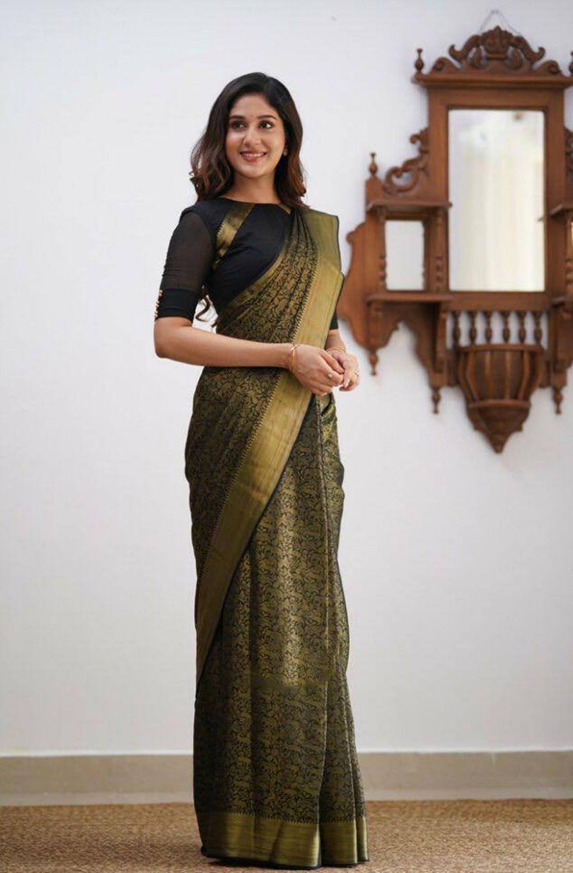 Black Yellow Boarder Aayana Pure Silk Saree