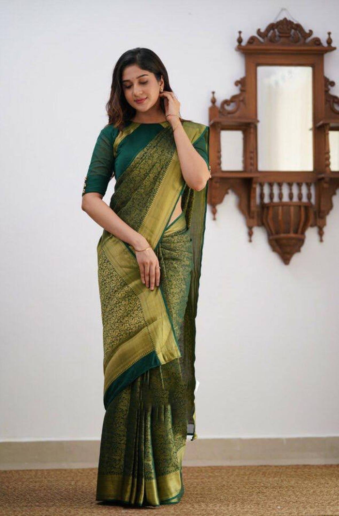 Green Yellow Boarder Aayana Pure Silk Saree