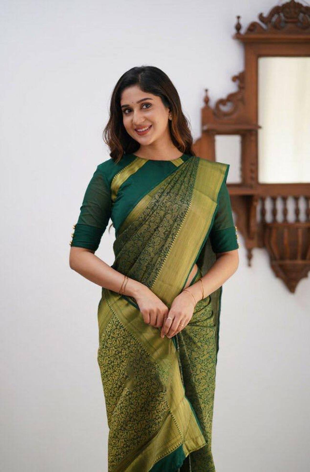 Green Yellow Boarder Aayana Pure Silk Saree