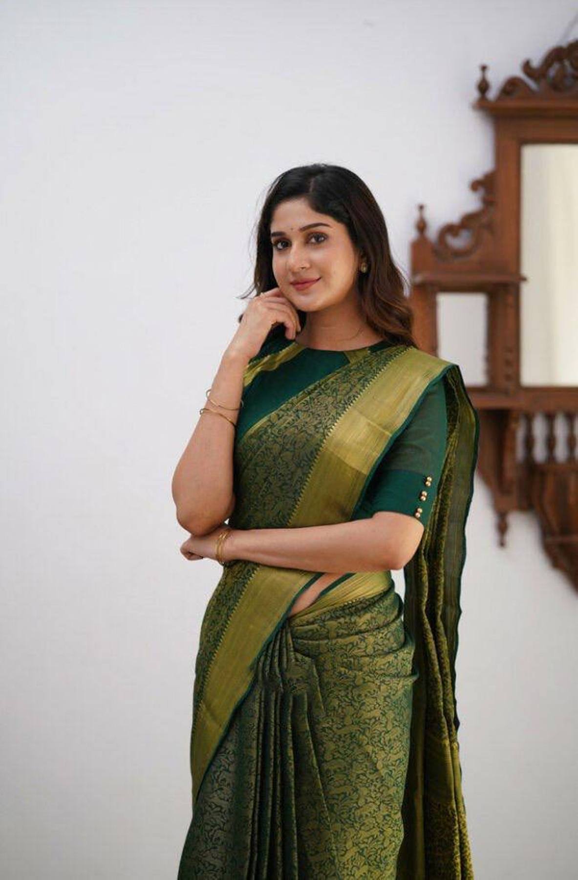 Green Yellow Boarder Aayana Pure Silk Saree