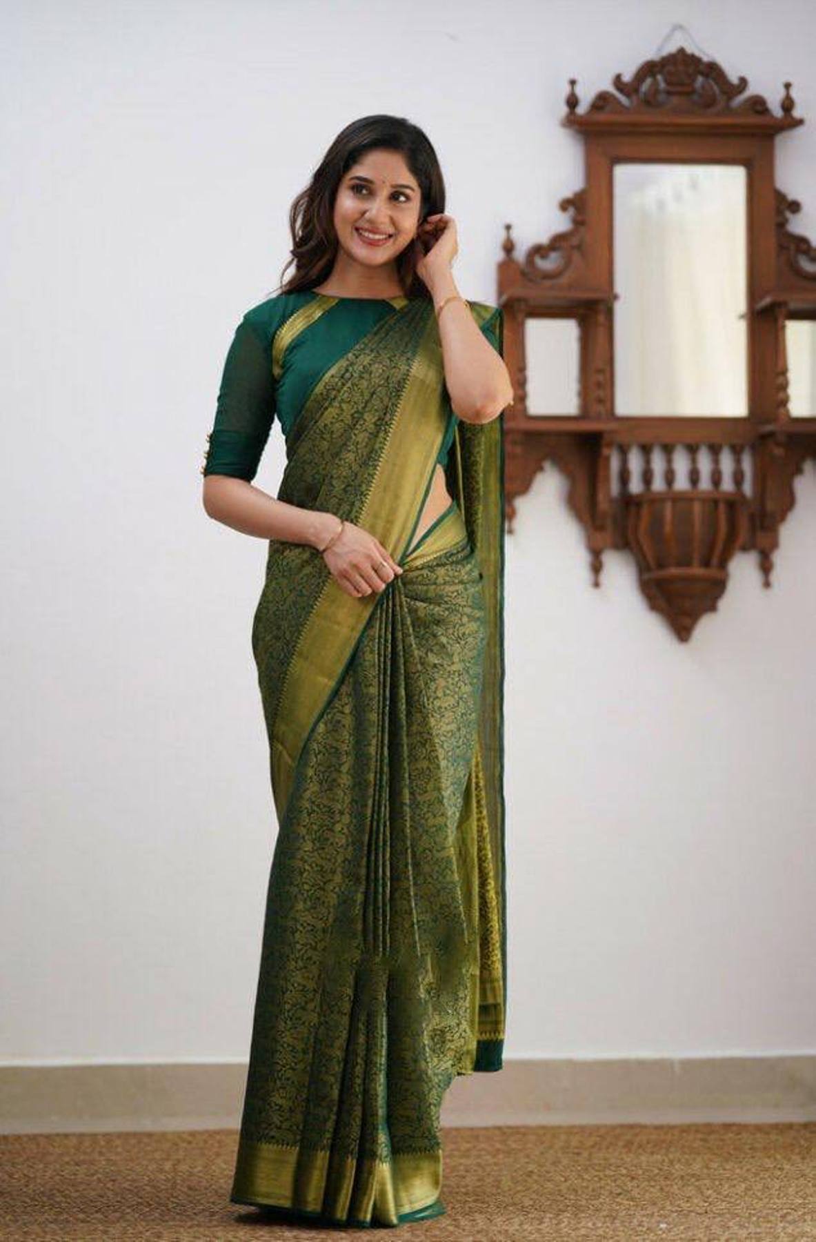 Green Yellow Boarder Aayana Pure Silk Saree