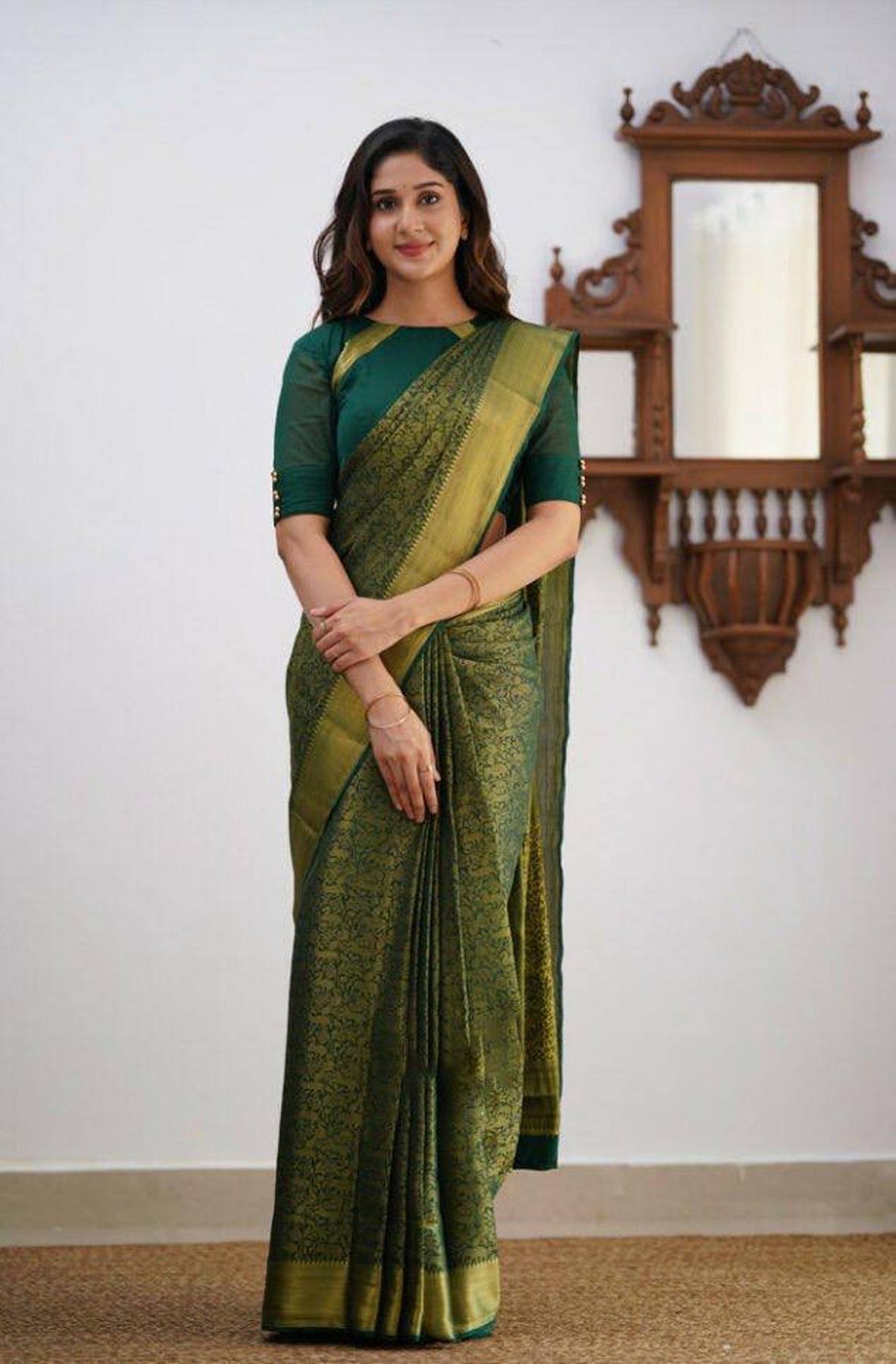 Green Yellow Boarder Aayana Pure Silk Saree