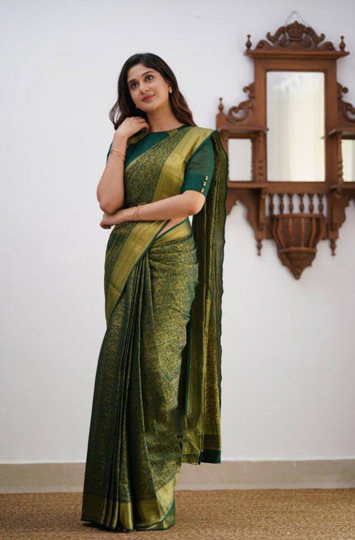 Green Yellow Boarder Aayana Pure Silk Saree