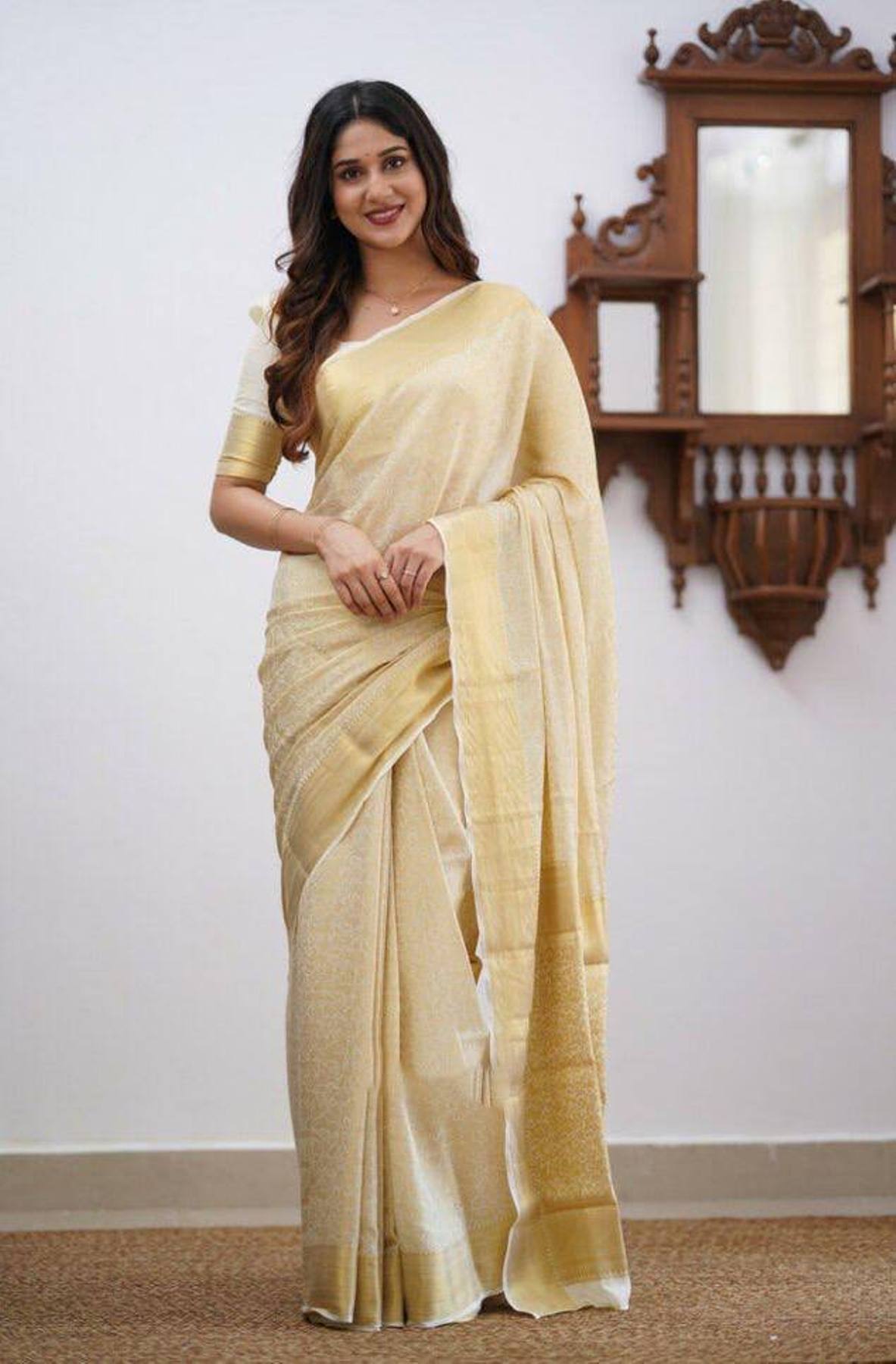 Off white Yellow Boarder Aayana Pure Silk Saree