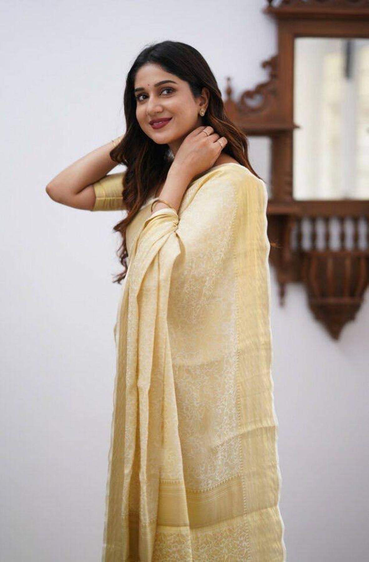 Off white Yellow Boarder Aayana Pure Silk Saree