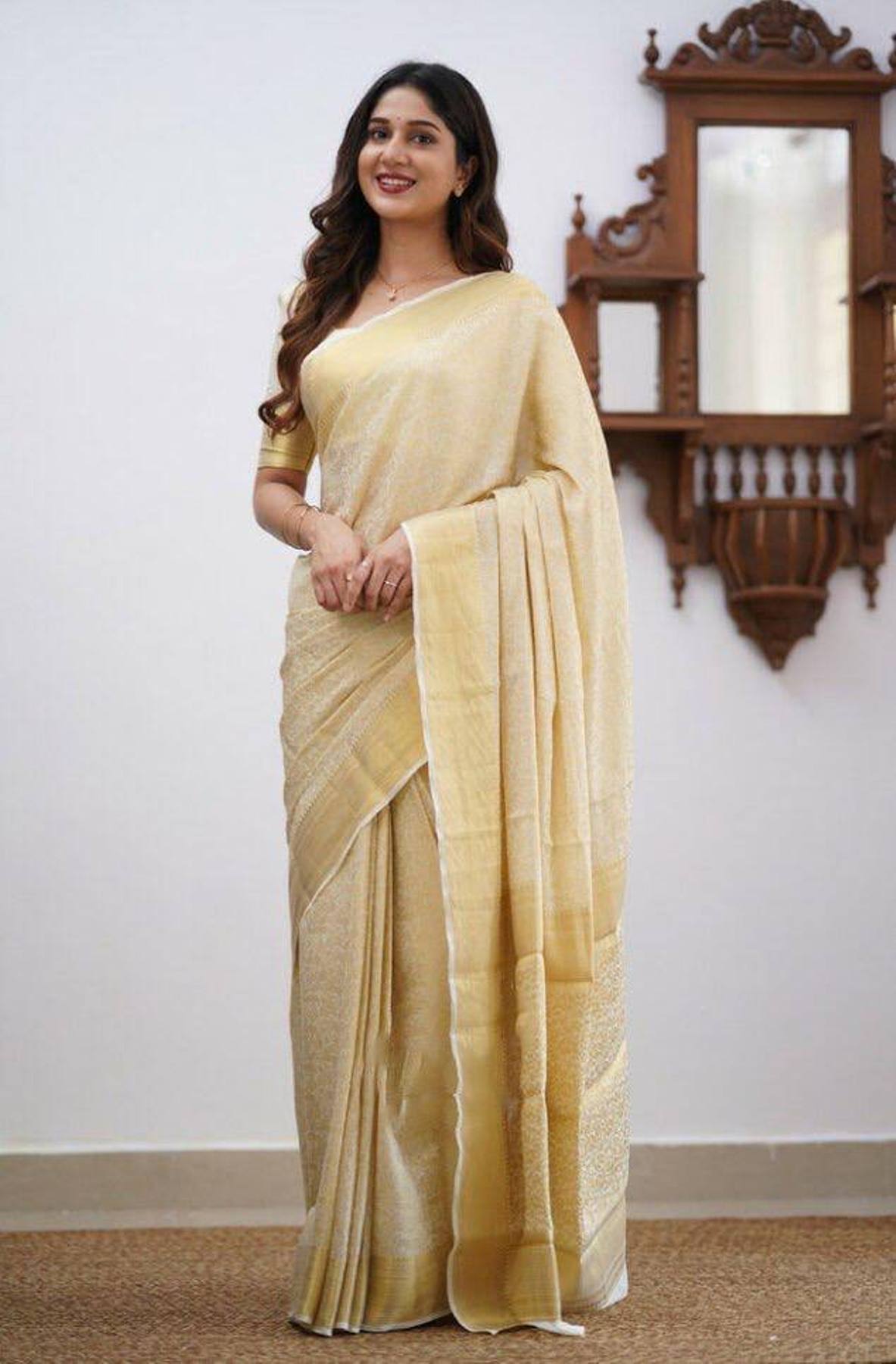 Off white Yellow Boarder Aayana Pure Silk Saree