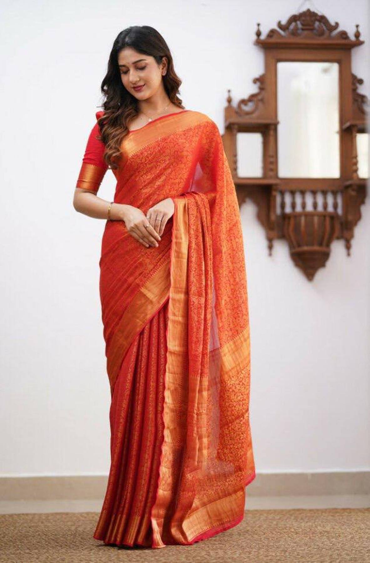 Red Yellow Boarder Aayana Pure Silk Saree