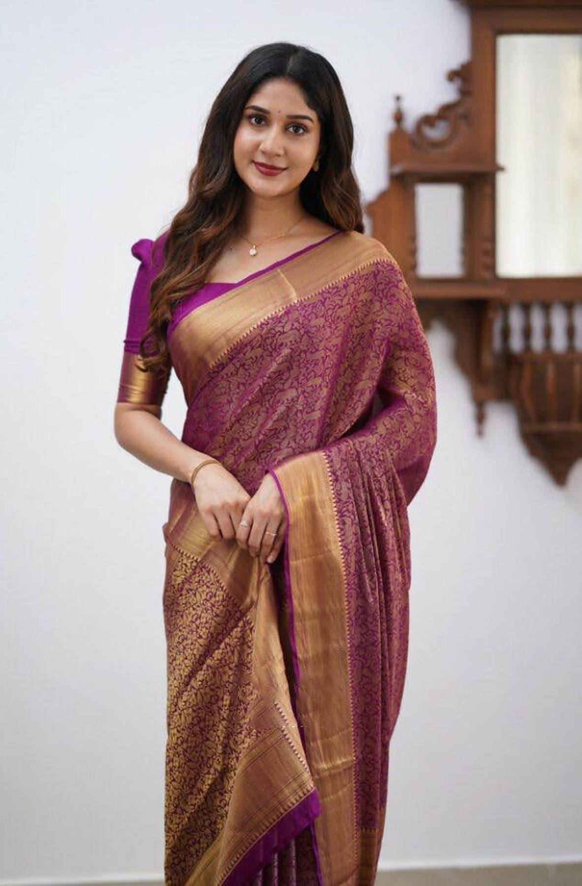 Wine Yellow Boarder Aayana Pure Silk Saree