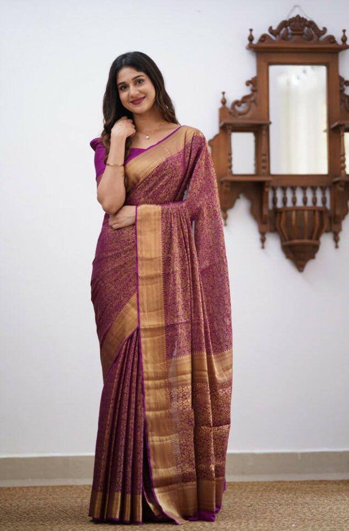 Wine Yellow Boarder Aayana Pure Silk Saree