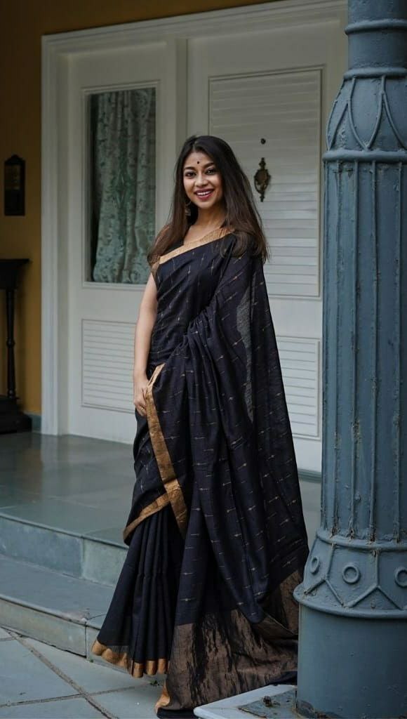 Black and Copper Boarder Brasa Georgette Saree