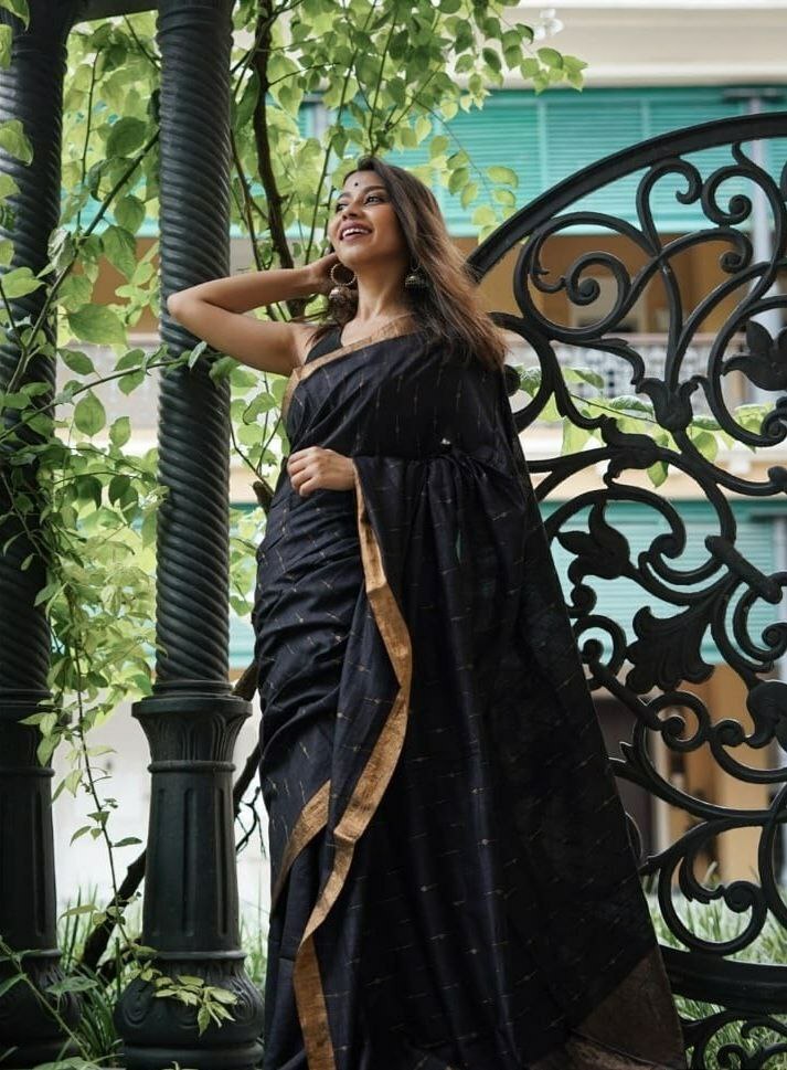 Black and Copper Boarder Brasa Georgette Saree