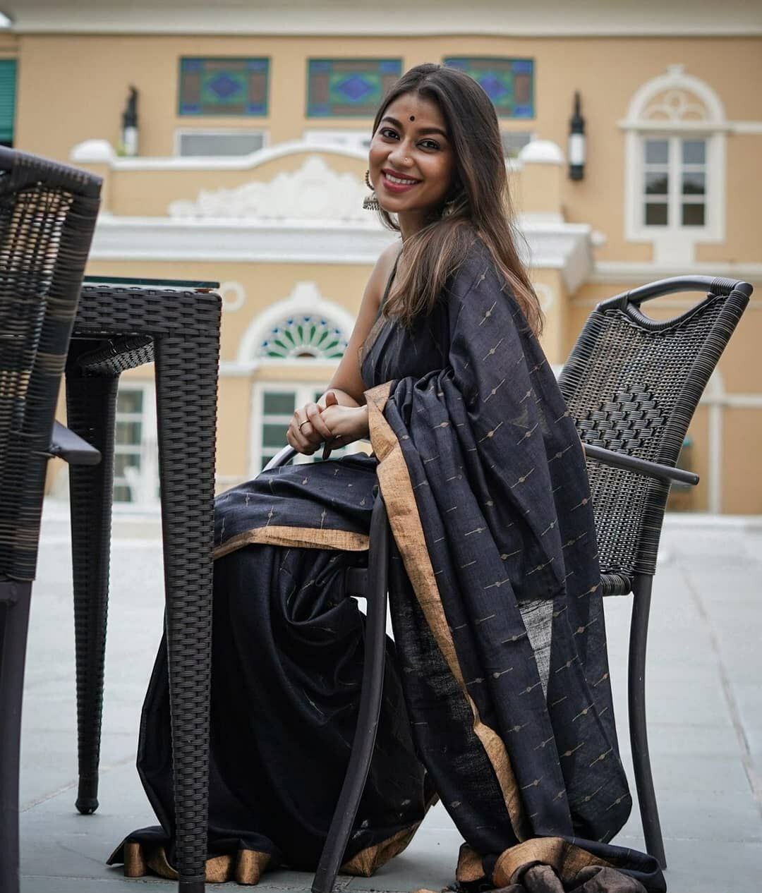 Black and Copper Boarder Brasa Georgette Saree