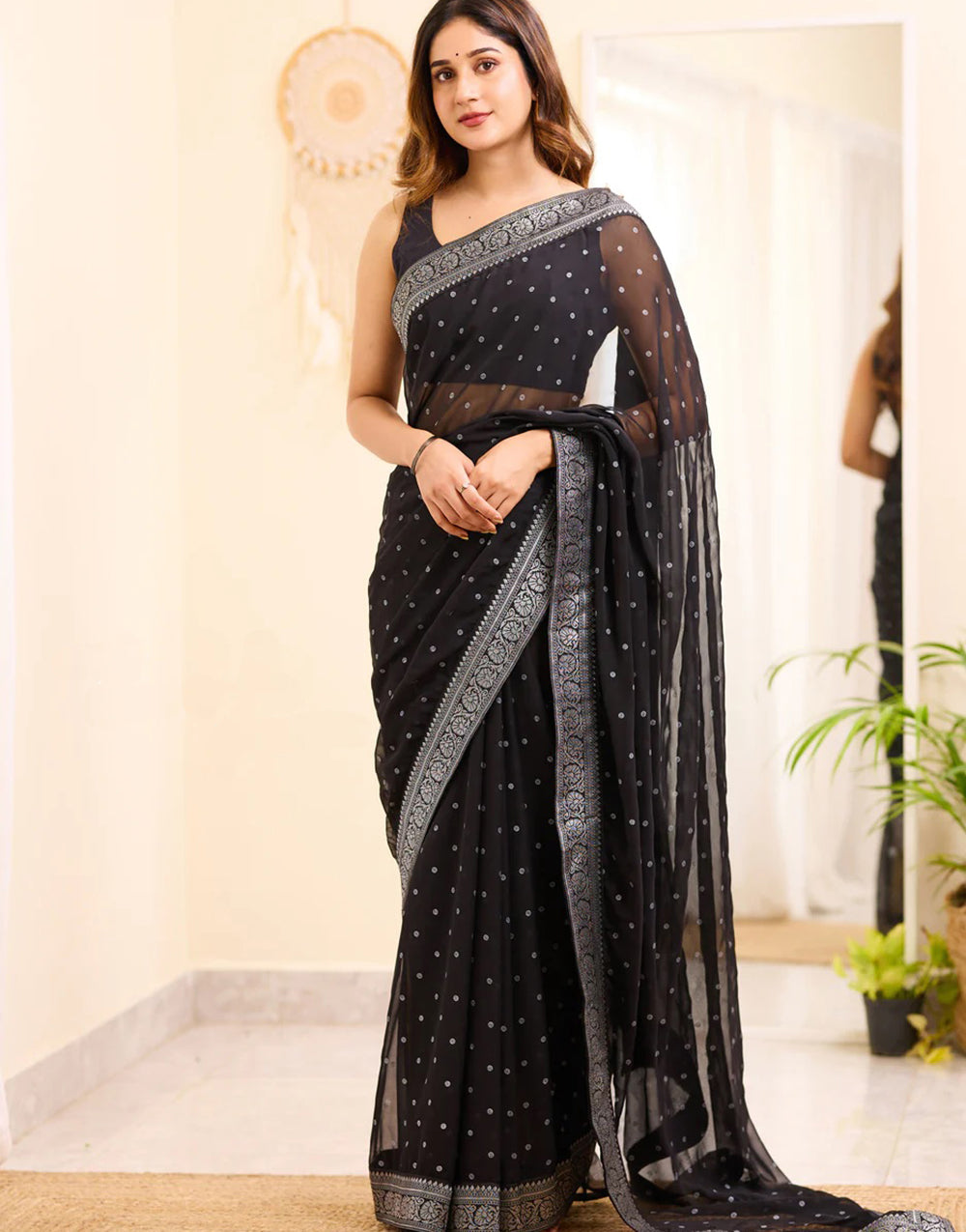 Black and Silver Boarder BM Georgette Saree