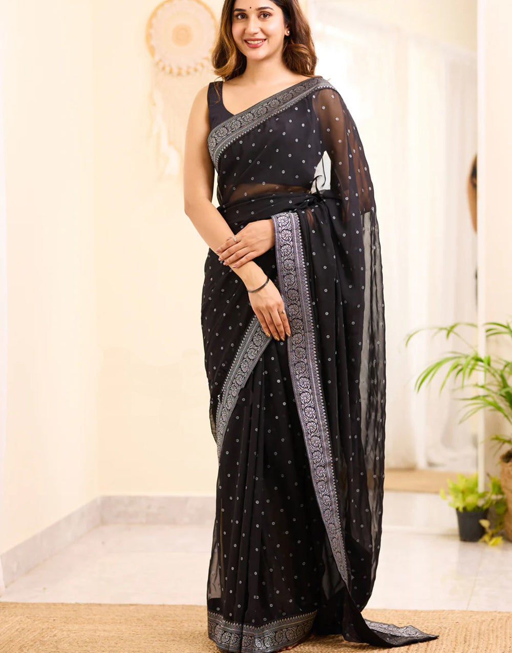 Black and Silver Boarder BM Georgette Saree