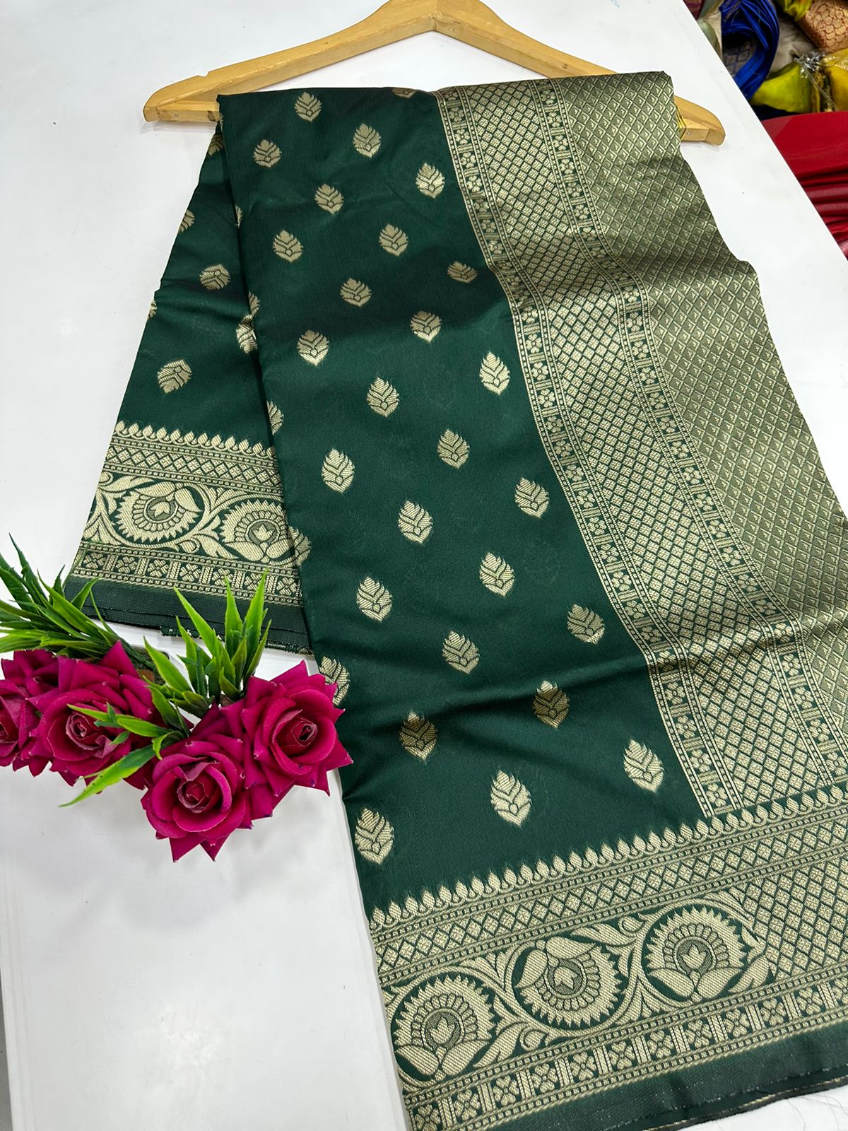 Green Silver Boarder Banarasee Pure Silk Saree