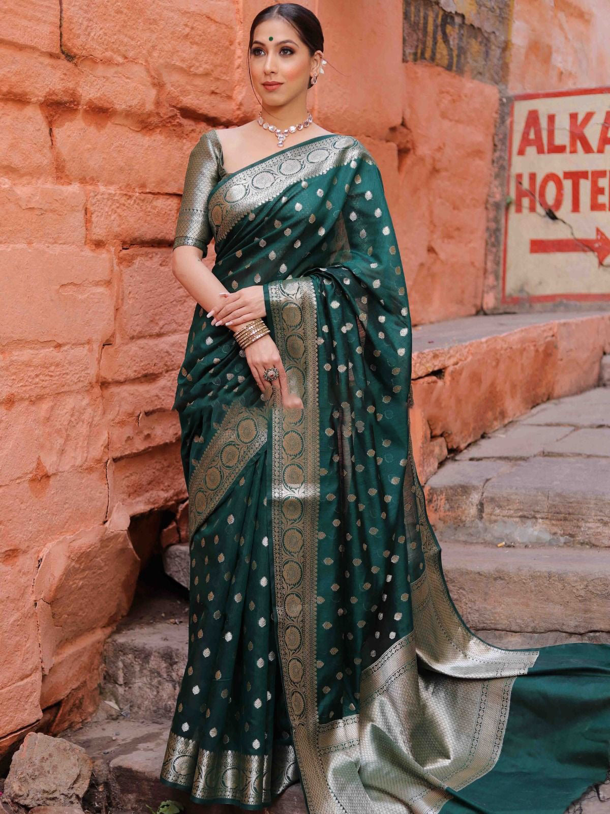 Green Silver Boarder Banarasee Pure Silk Saree