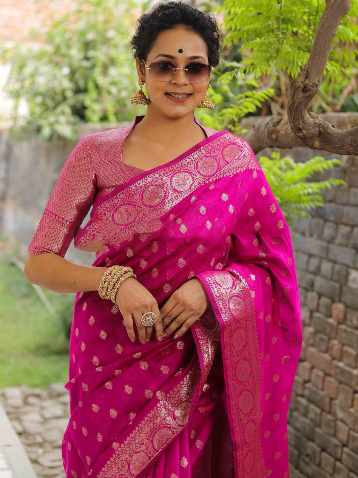 Pink Silver Boarder Banarasee Pure Silk Saree