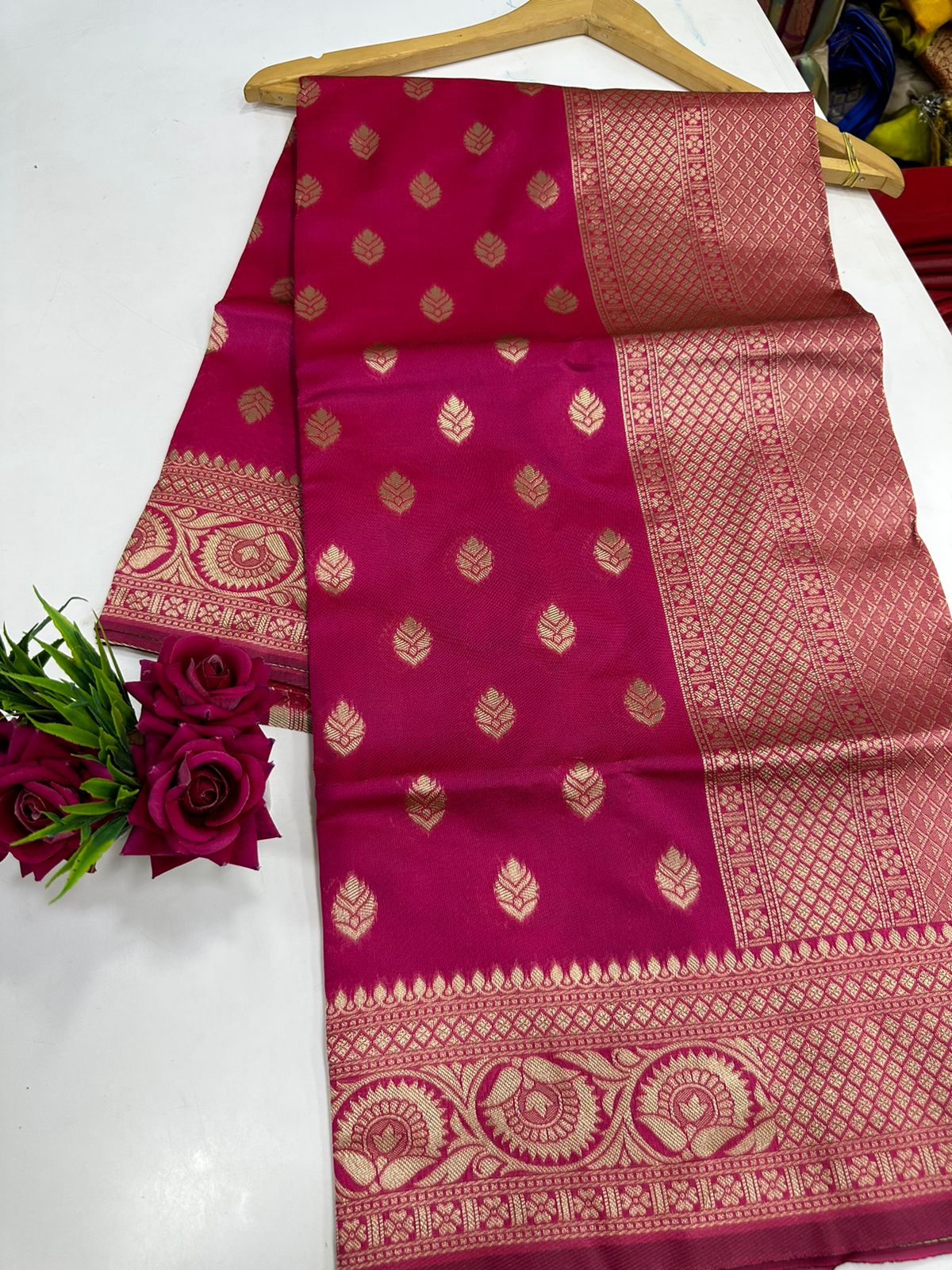 Pink Silver Boarder Banarasee Pure Silk Saree