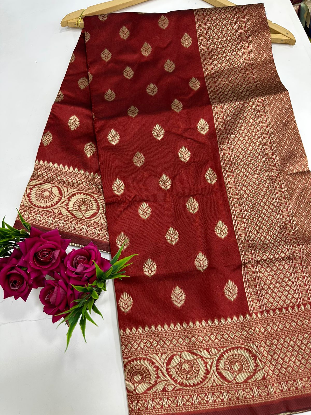 Red Silver Boarder Banarasee Pure Silk Saree