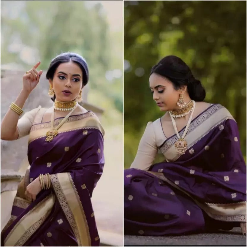 Purple Golden Boarder Bhavna Banarasi Silk Saree