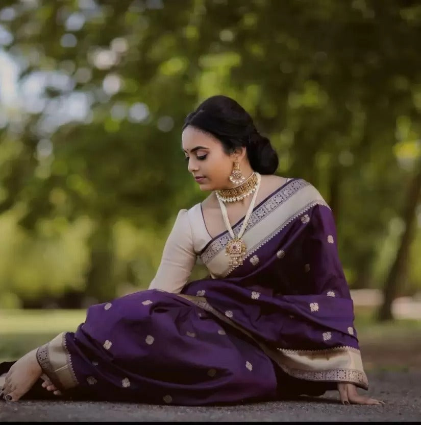 Purple Golden Boarder Bhavna Banarasi Silk Saree