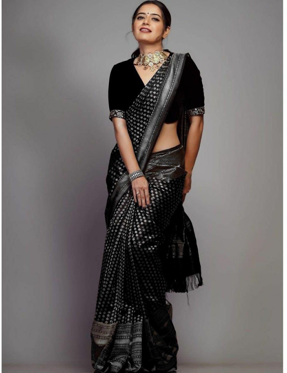 Copy of Black Silver Design Boarder Dola Silk Saree