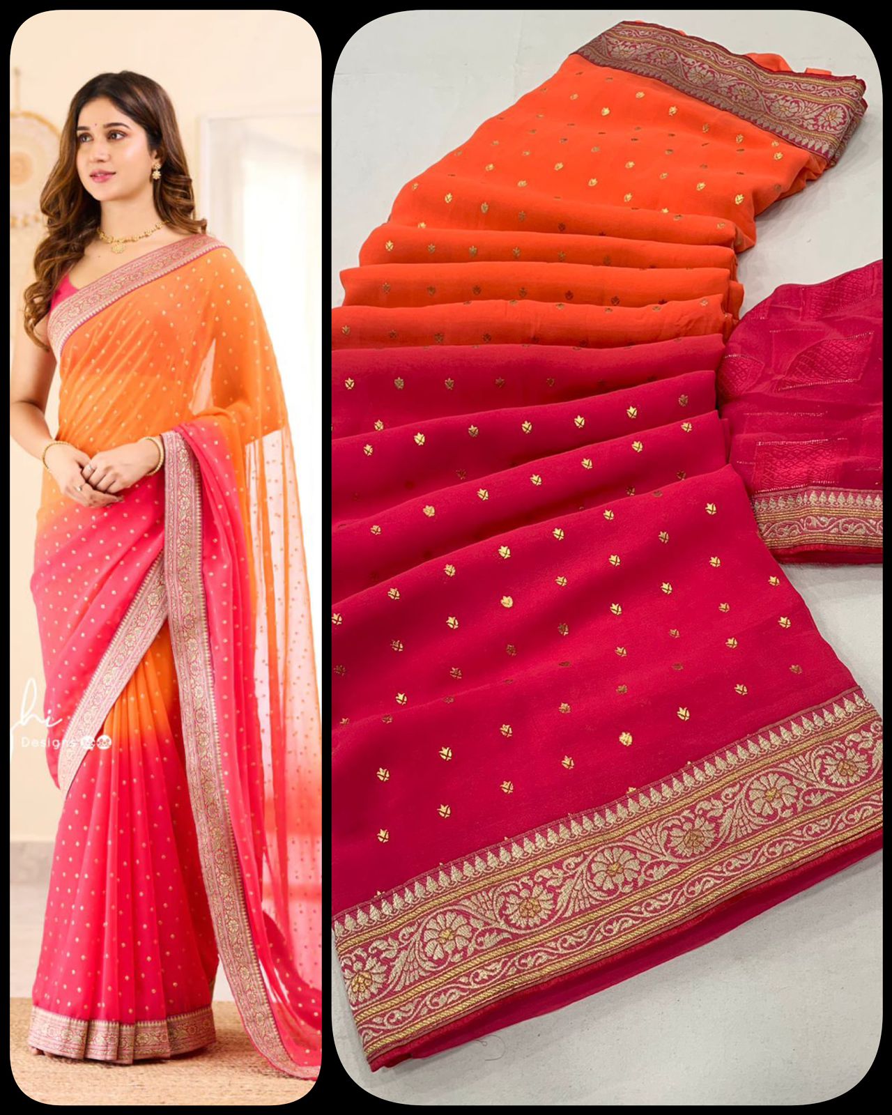 Pink and Orange Boarder BM Georgette Saree