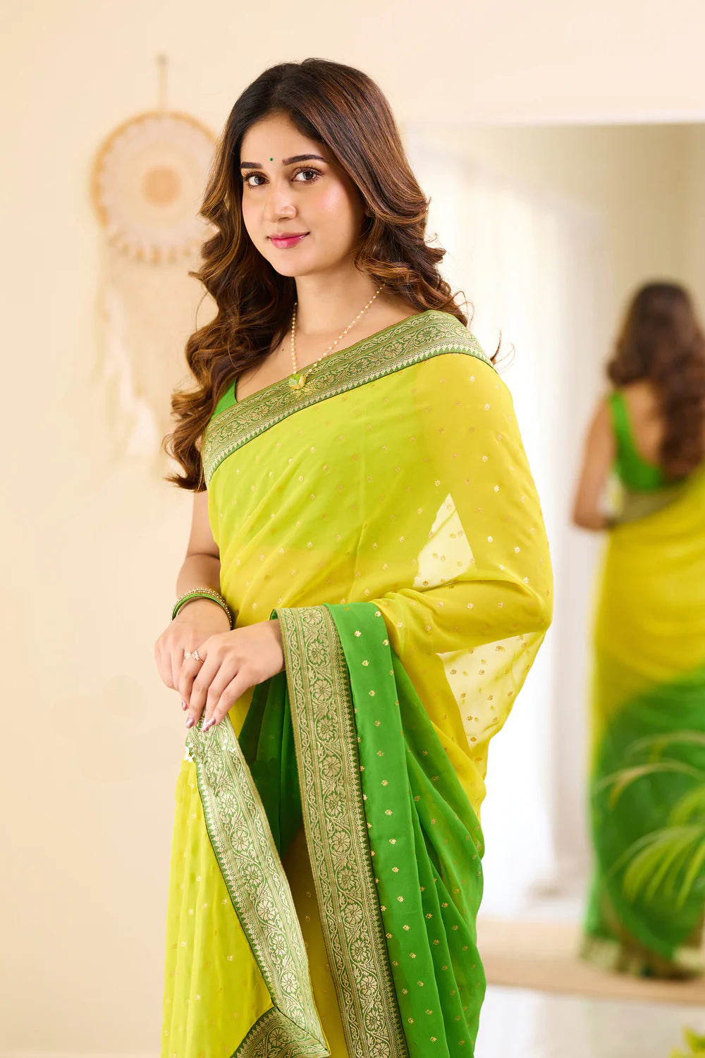 Perrot and Yellow Boarder BM Georgette Saree