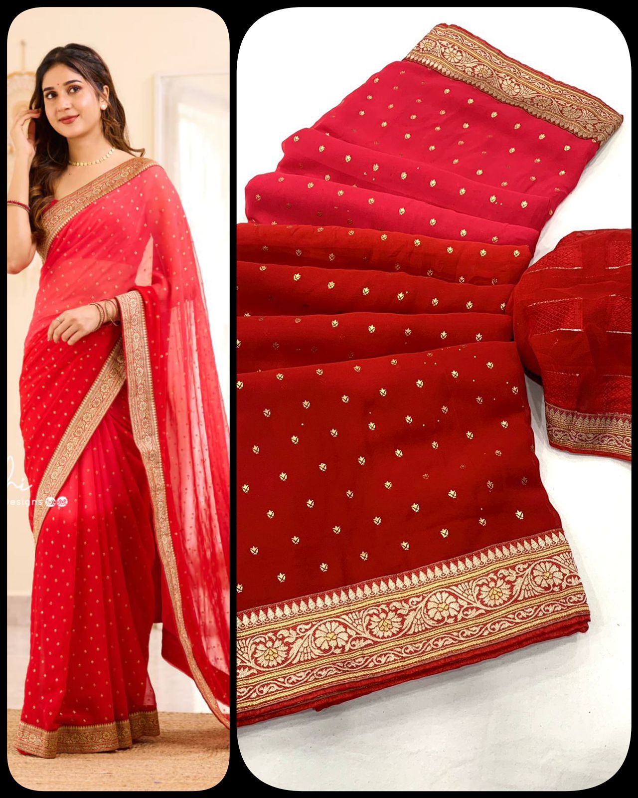 Red and Golden Boarder BM Georgette Saree