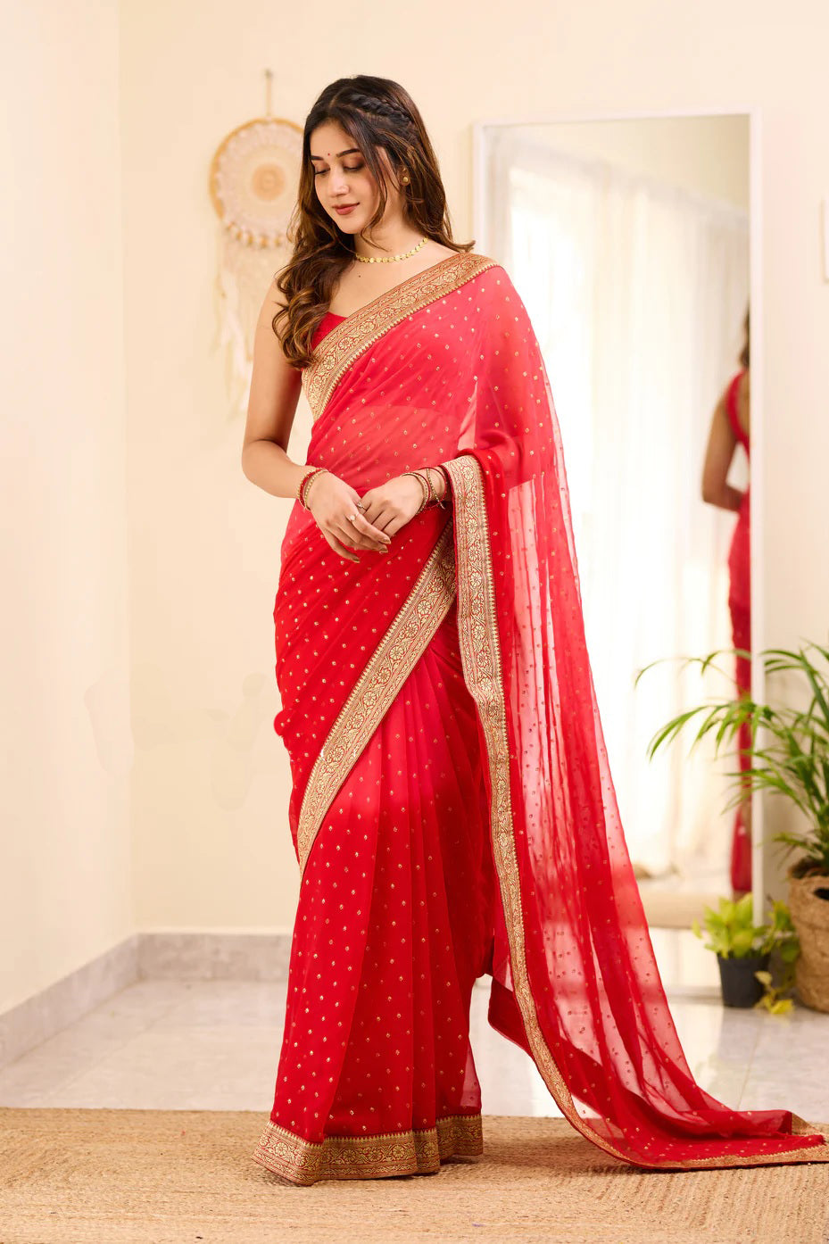 Red and Golden Boarder BM Georgette Saree