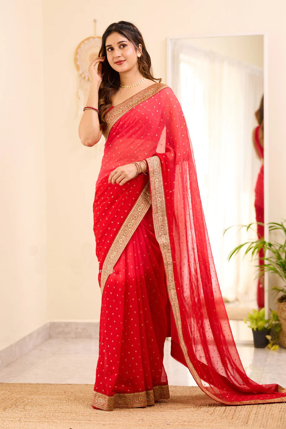 Red and Golden Boarder BM Georgette Saree