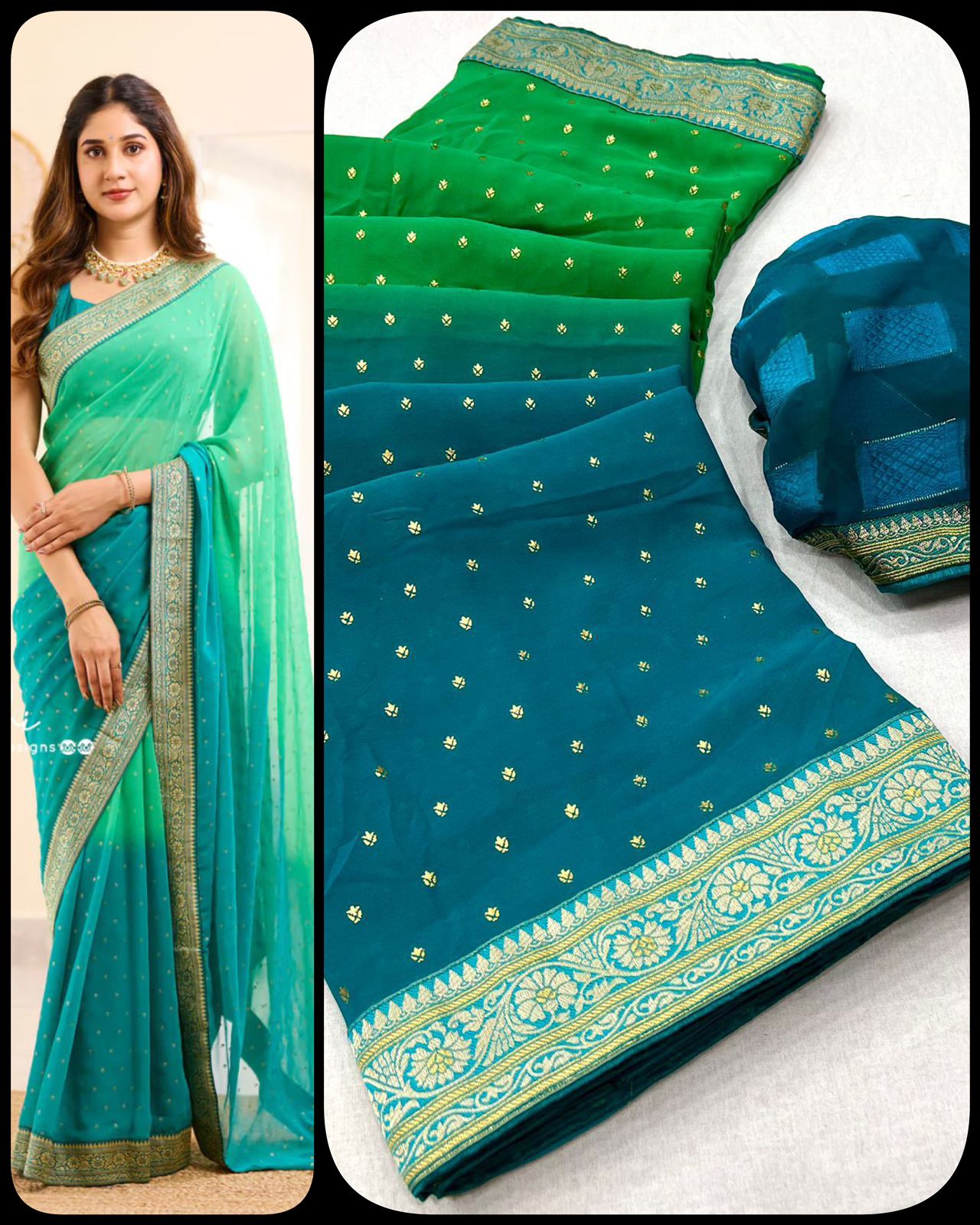 Aqua and Sky Boarder BM Georgette Saree