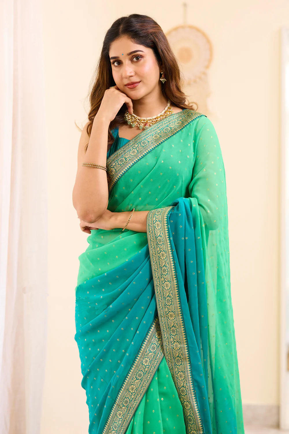 Aqua and Sky Boarder BM Georgette Saree